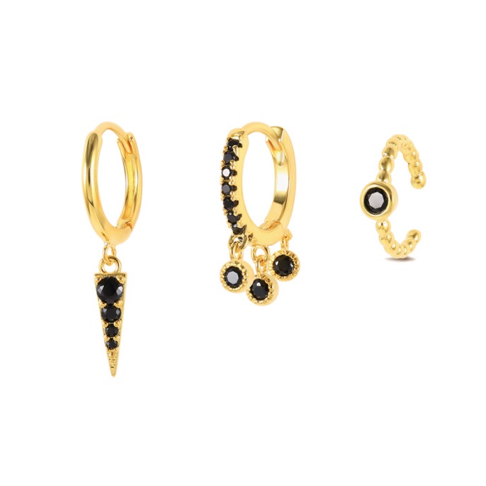 Black Drop Huggie Earrings Set 